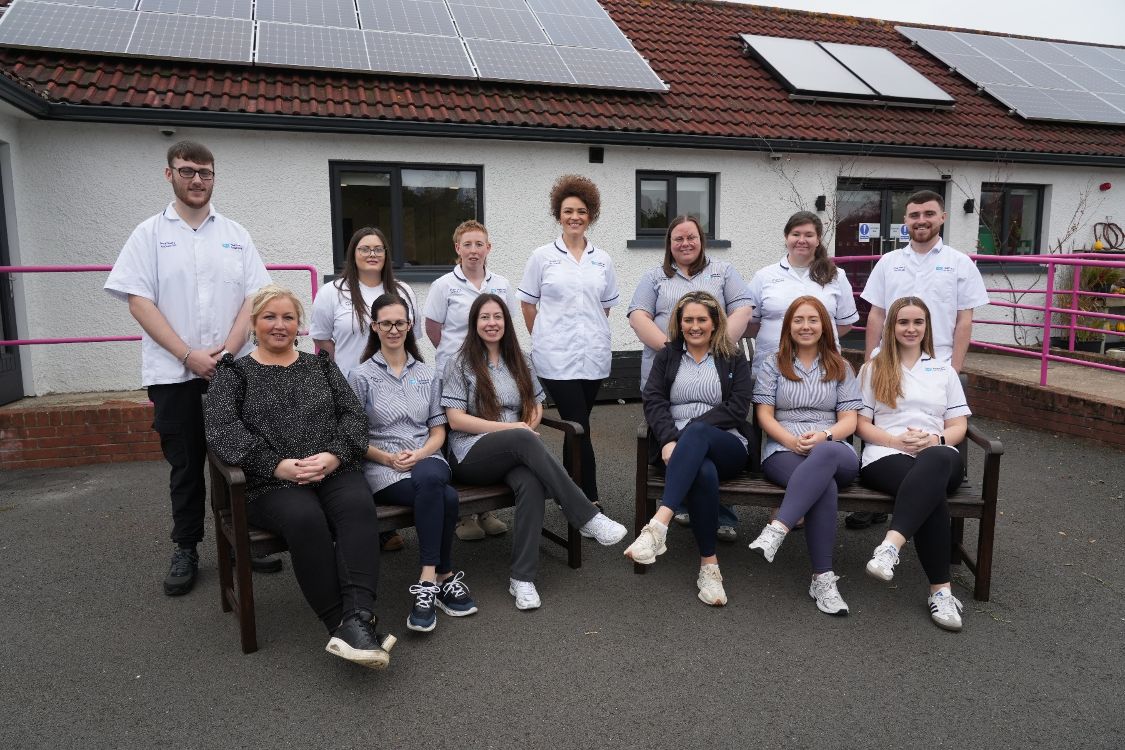 Jamie McPhillips (20, Carryduff) Musgrave Park Hospital; Sinead Campbell (33, Gilford) Craigavon Area Hospital; Marianna Mulvenna (35, Whiteabbey) Belfast City Hospital; Danielle Ward (34, Belfast) Musgrave Park Hospital; Heather Brown (36, Derry) Altnagelvin Hospital; Shaunagh McGranaghan(32, Belfast) Belfast City Hospital; Anthony McHugh (22, Belfast) Belfast City Hospital; and (front L-R) KerryGilmore, Pharmacy Lecturer, SERC; Jenna McLaughlin (45, Derry) Altnagelvin Hospital; Ashleigh Scott (30, Belfast) South Eastern Trust; Karina Cavanagh (31, Belfast) Altnagelvin; Jessica Loughrey (26, Buncrana, Co Donegal) Altnagelvin; and Rebecca Starrett (20, Dundonald) Ulster Hospital.